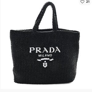 Yarn Raffia Effect Crochet Logo Tote Black